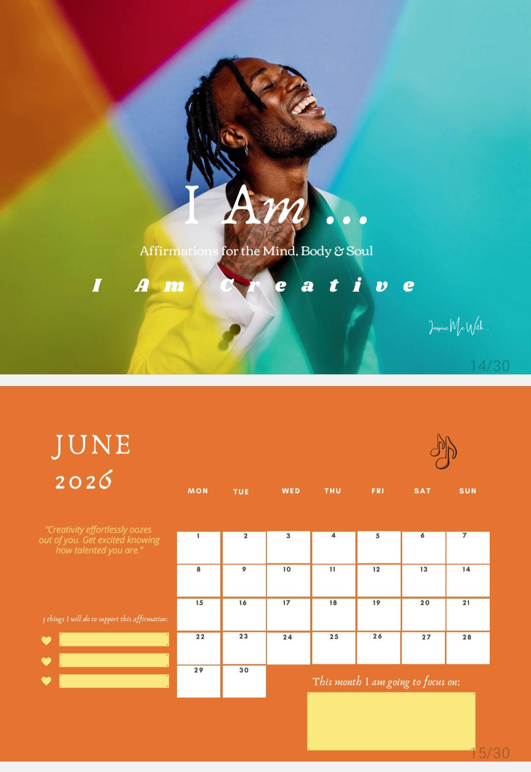 "I Am ..." Self-Care Affirmation Men's 2026 Calendar