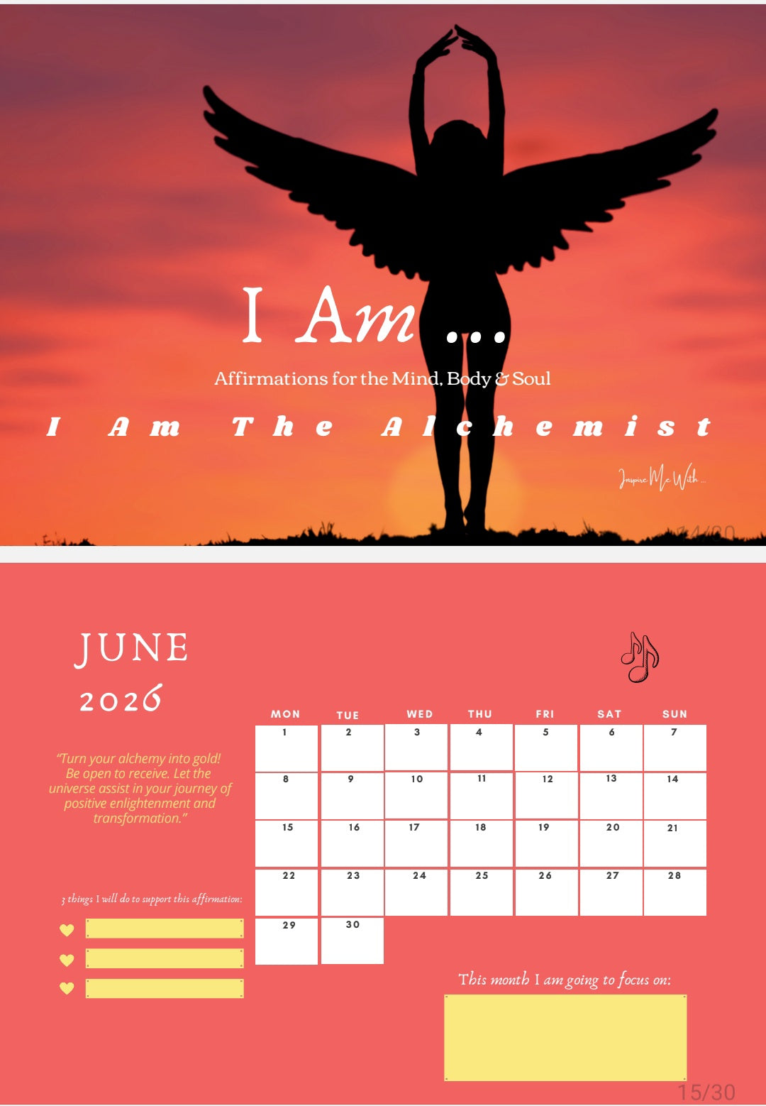 "I Am ..." Self-Care Affirmation Women's 2026 Calendar